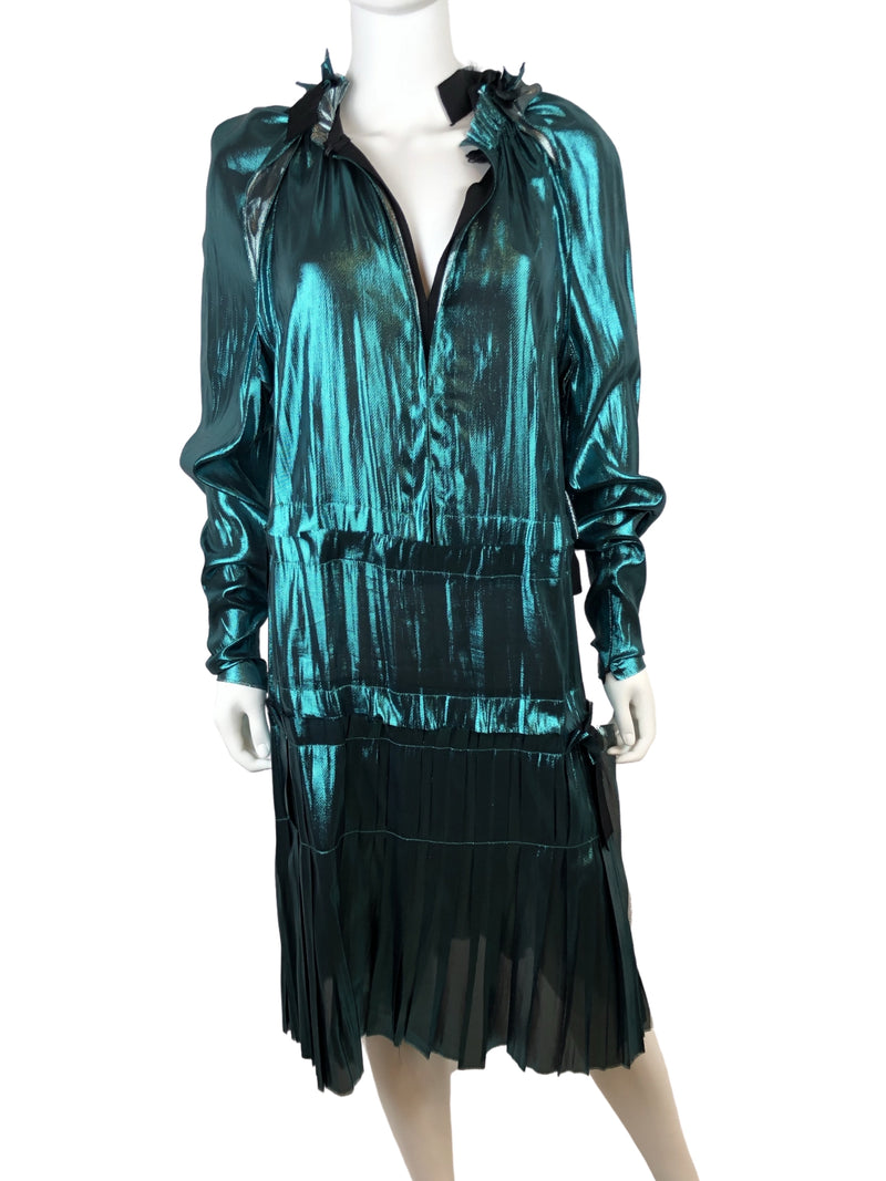 Lanvin Runway Spring/Summer 2014 Metallic Teal Dress Size 40