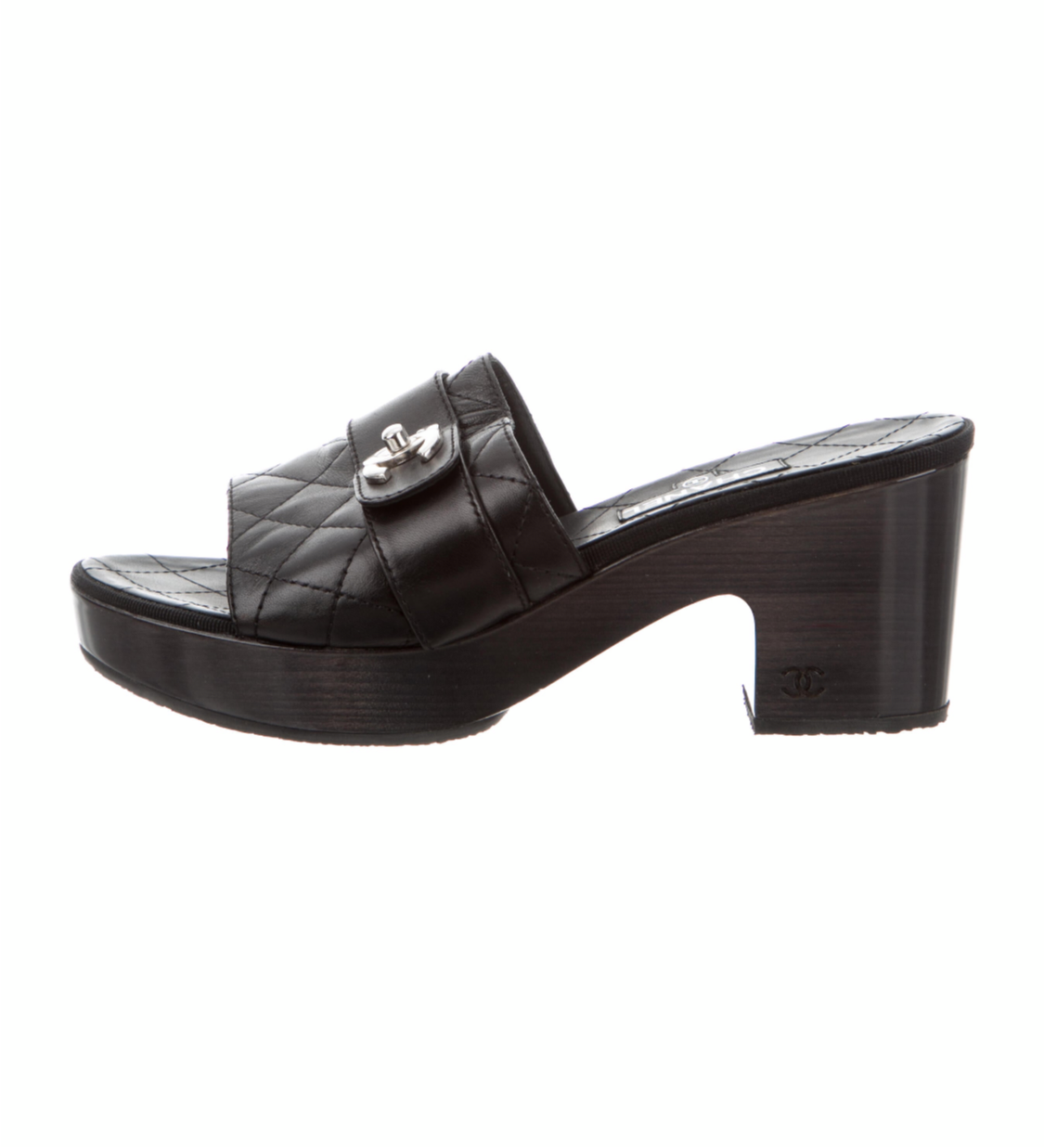 CHANEL Black Slides. Chanel Quilted Leather Slides Mules Size