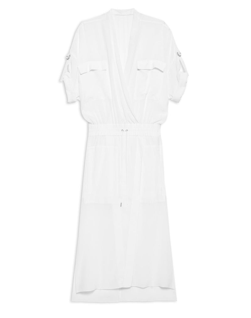 Helmut Lang White Gaze Crepe Short Sleeve Dress Size 4
