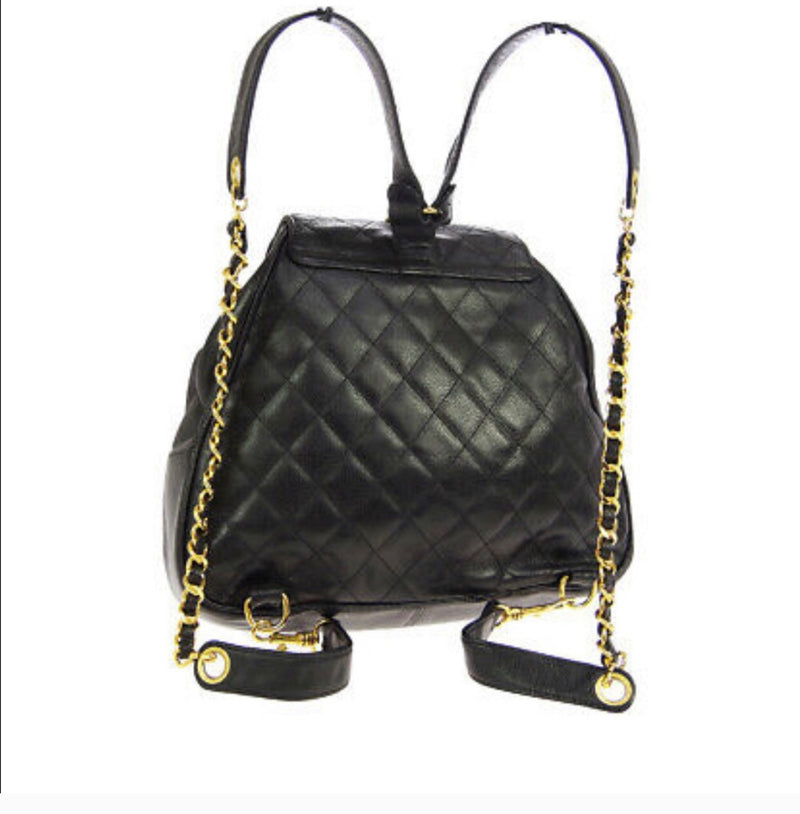 Chanel Vintage Black Caviar Leather Backpack