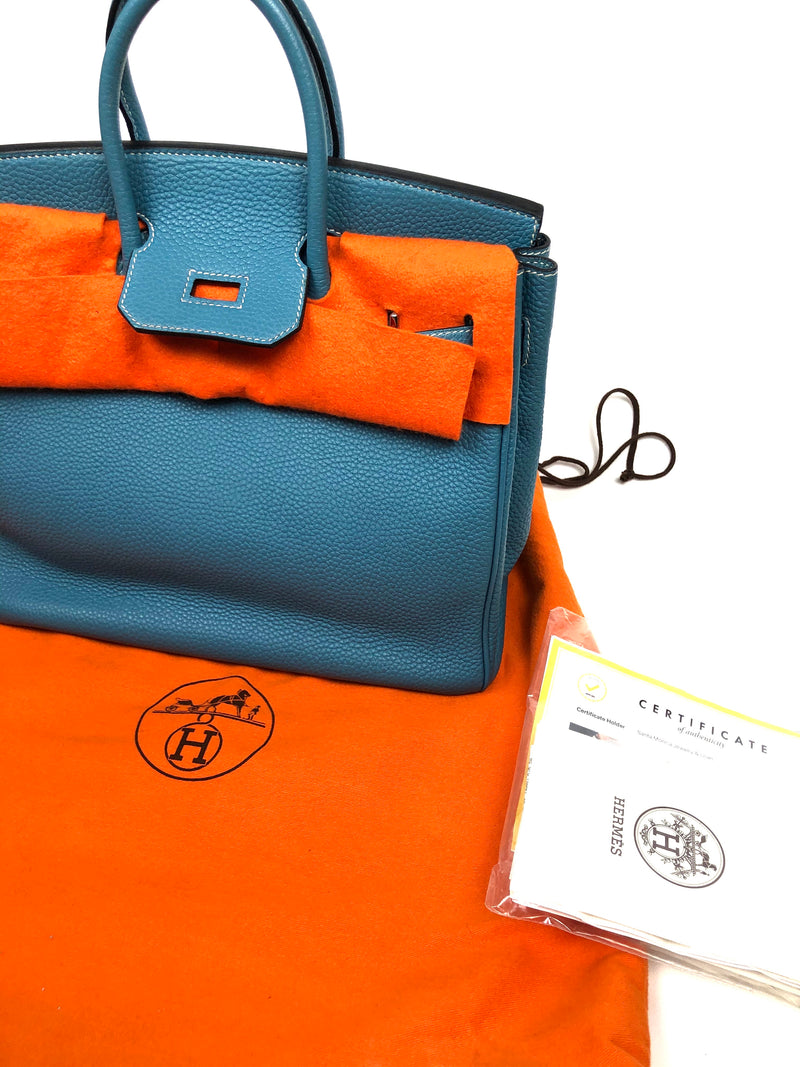 Hermes 28 HAC Birkin Bag Bleu Jean Togo Palladium Hardware