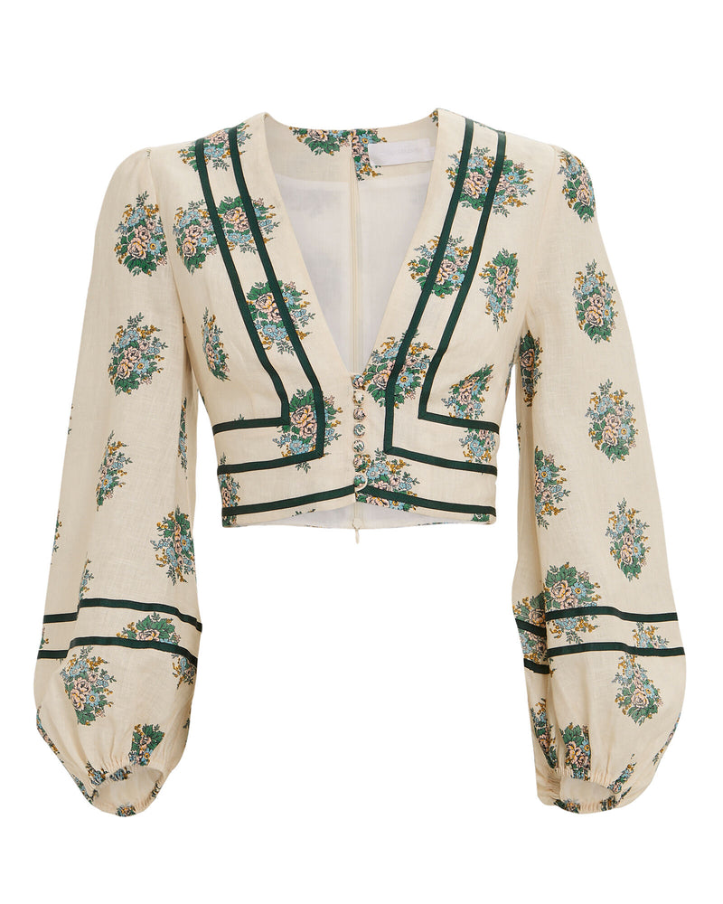 Zimmermann Cream Floral Crop Blouse Size 1/S NWT
