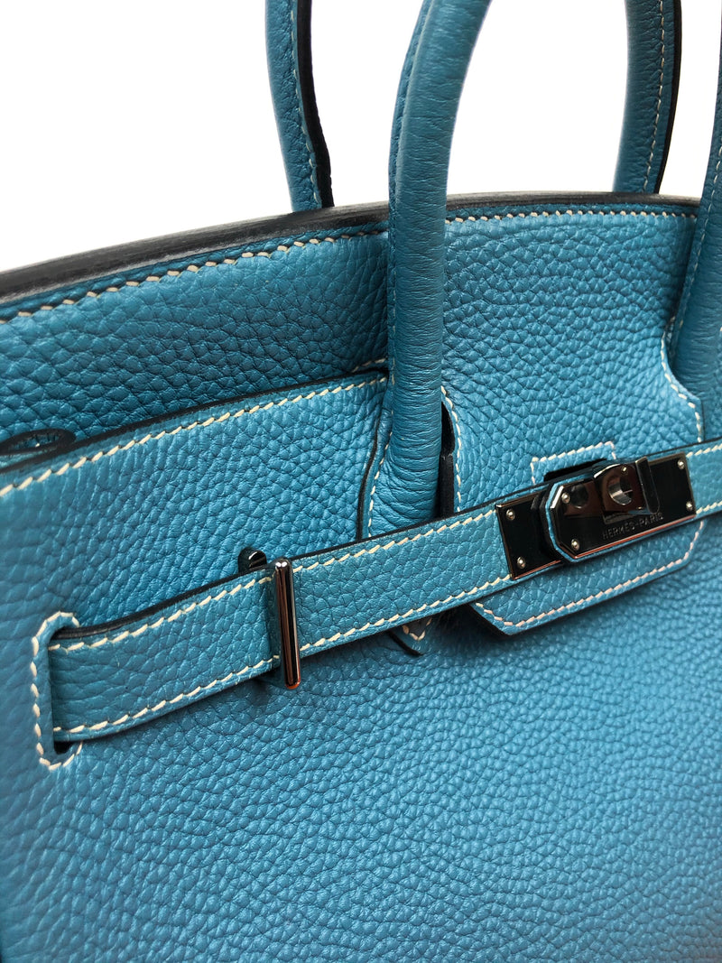Hermes 28 HAC Birkin Bag Bleu Jean Togo Palladium Hardware