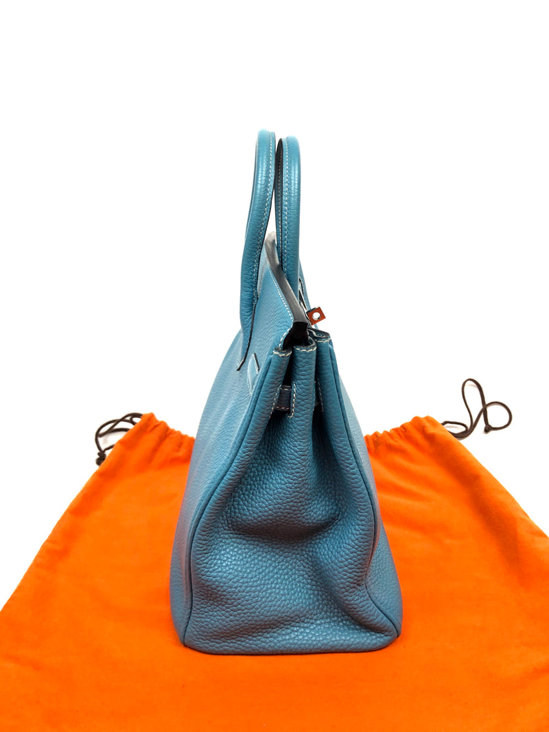 Hermes 28 HAC Birkin Bag Bleu Jean Togo Palladium Hardware