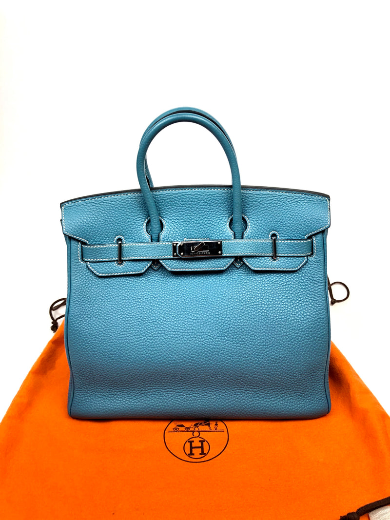 Hermes 28 HAC Birkin Bag Bleu Jean Togo Palladium Hardware