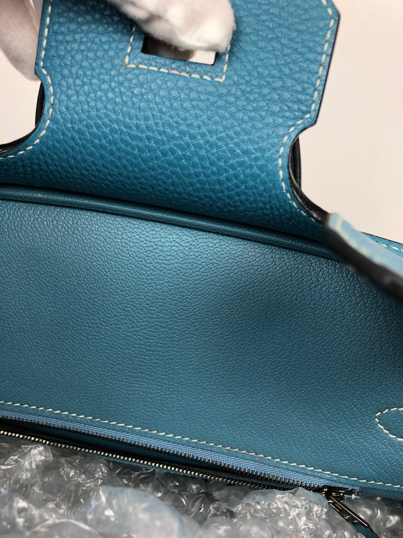 Hermes 28 HAC Birkin Bag Bleu Jean Togo Palladium Hardware