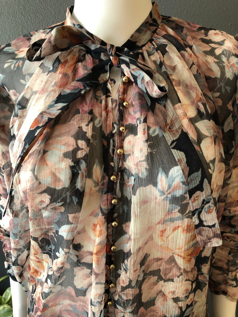 Zimmermann ruched floral print silk blouse Size 1