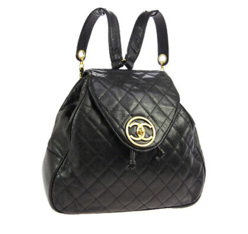 Chanel Vintage Black Caviar Leather Backpack