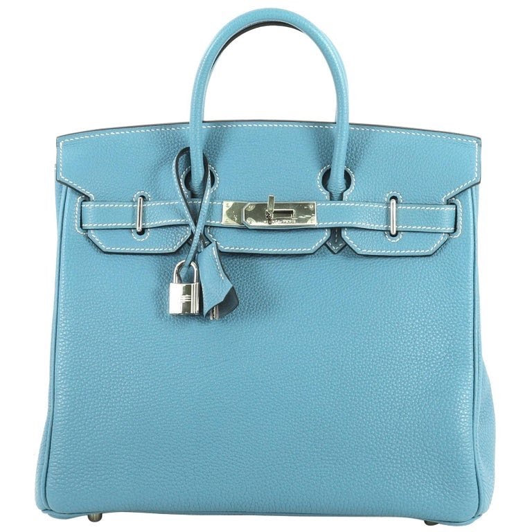 Hermes 28 HAC Birkin Bag Bleu Jean Togo Palladium Hardware