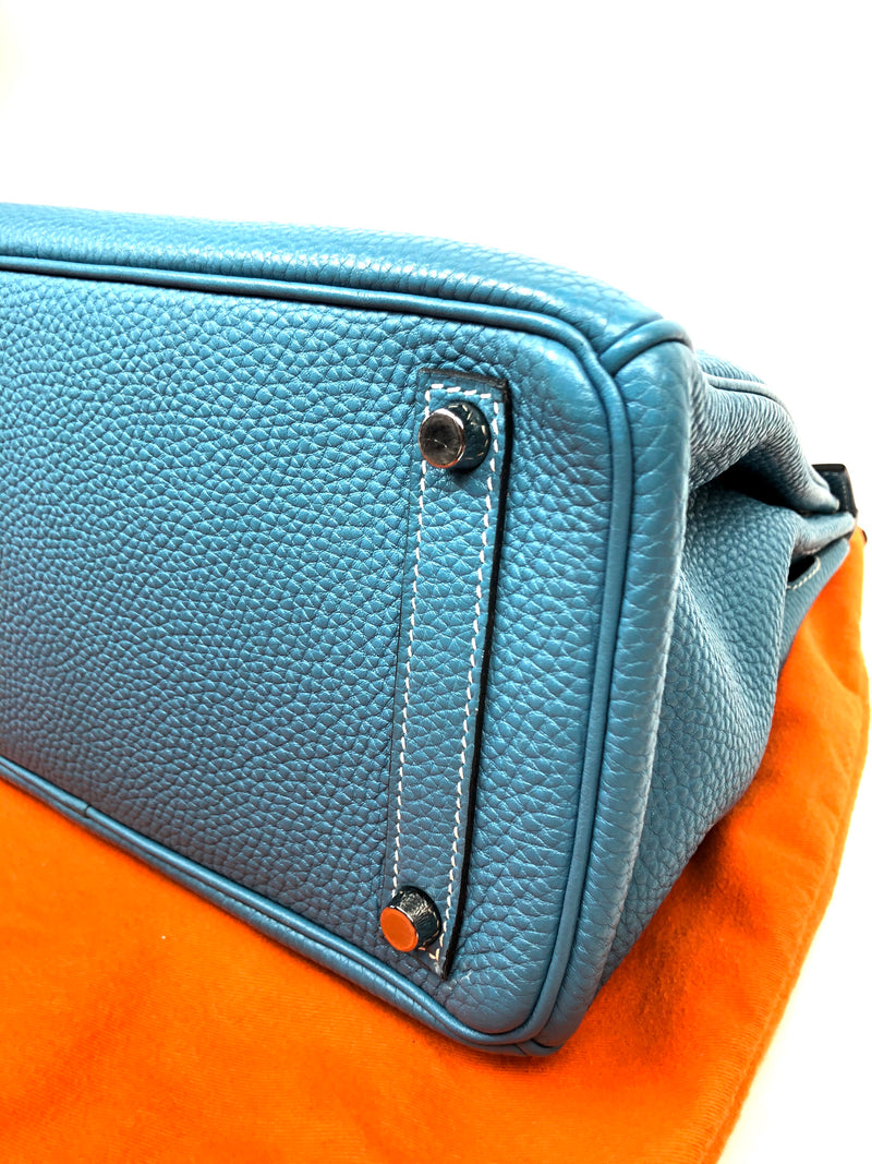 Hermes 28 HAC Birkin Bag Bleu Jean Togo Palladium Hardware