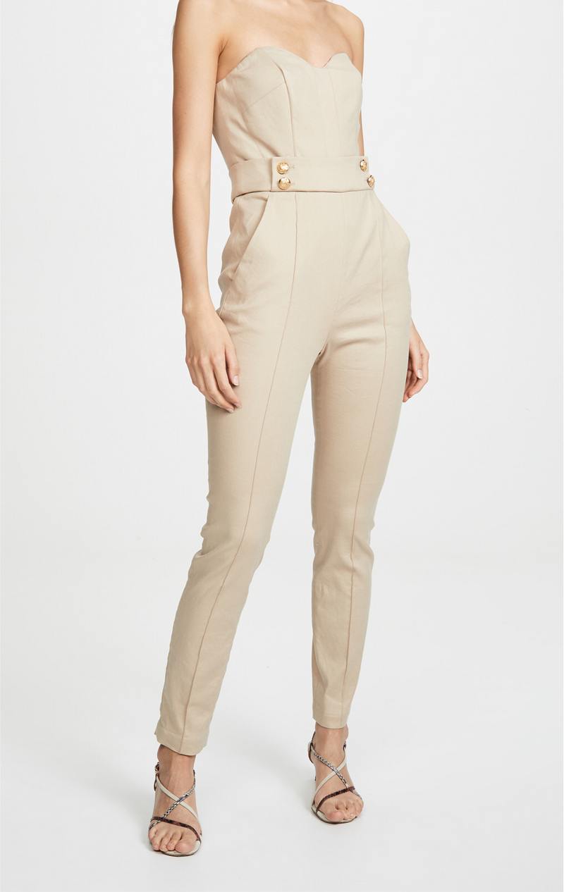 Veronica Beard Strapless Linen Khaki Jumpsuit Size 00 -NWT
