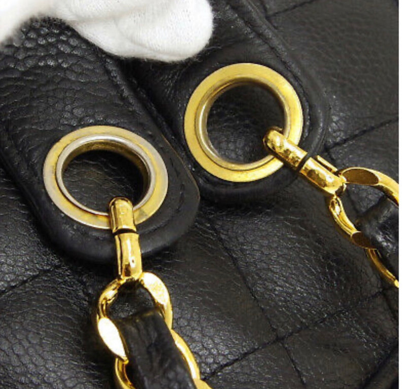 Chanel Vintage Black Caviar Leather Backpack