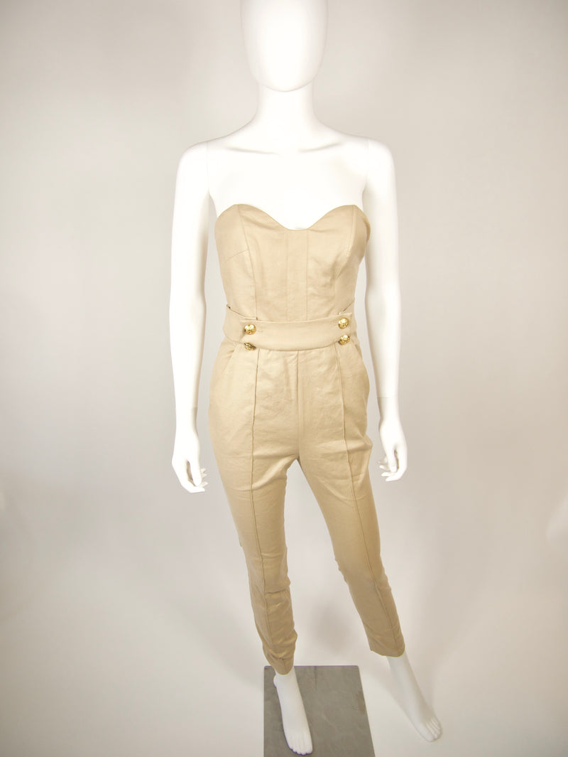 Veronica Beard Strapless Linen Khaki Jumpsuit Size 00 -NWT