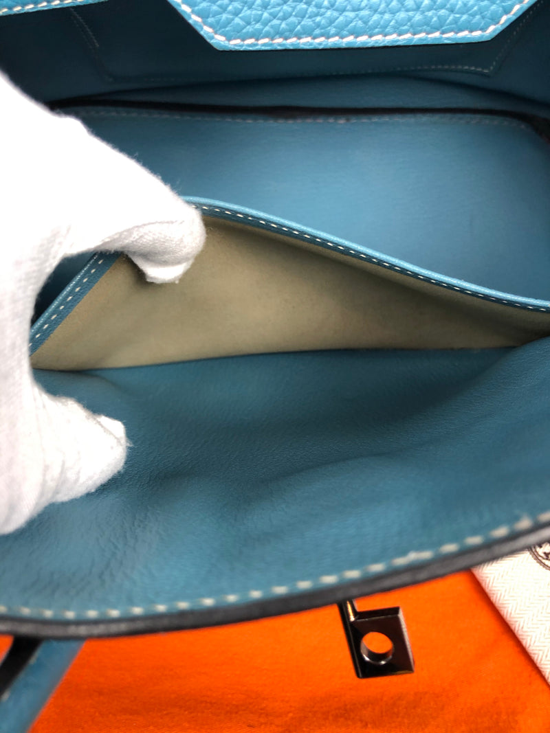 Hermes 28 HAC Birkin Bag Bleu Jean Togo Palladium Hardware