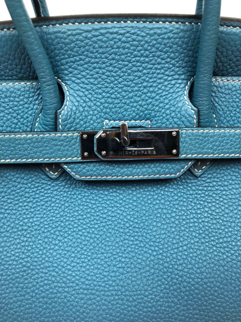 Hermes 28 HAC Birkin Bag Bleu Jean Togo Palladium Hardware