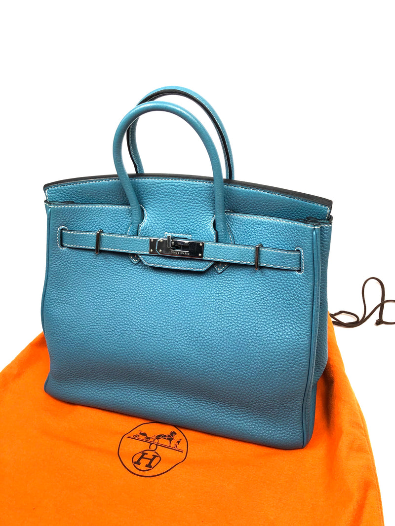 Hermes 28 HAC Birkin Bag Bleu Jean Togo Palladium Hardware
