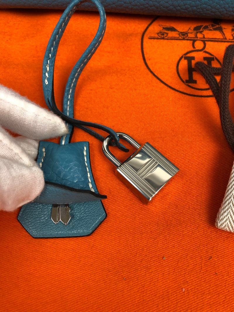 Hermes 28 HAC Birkin Bag Bleu Jean Togo Palladium Hardware