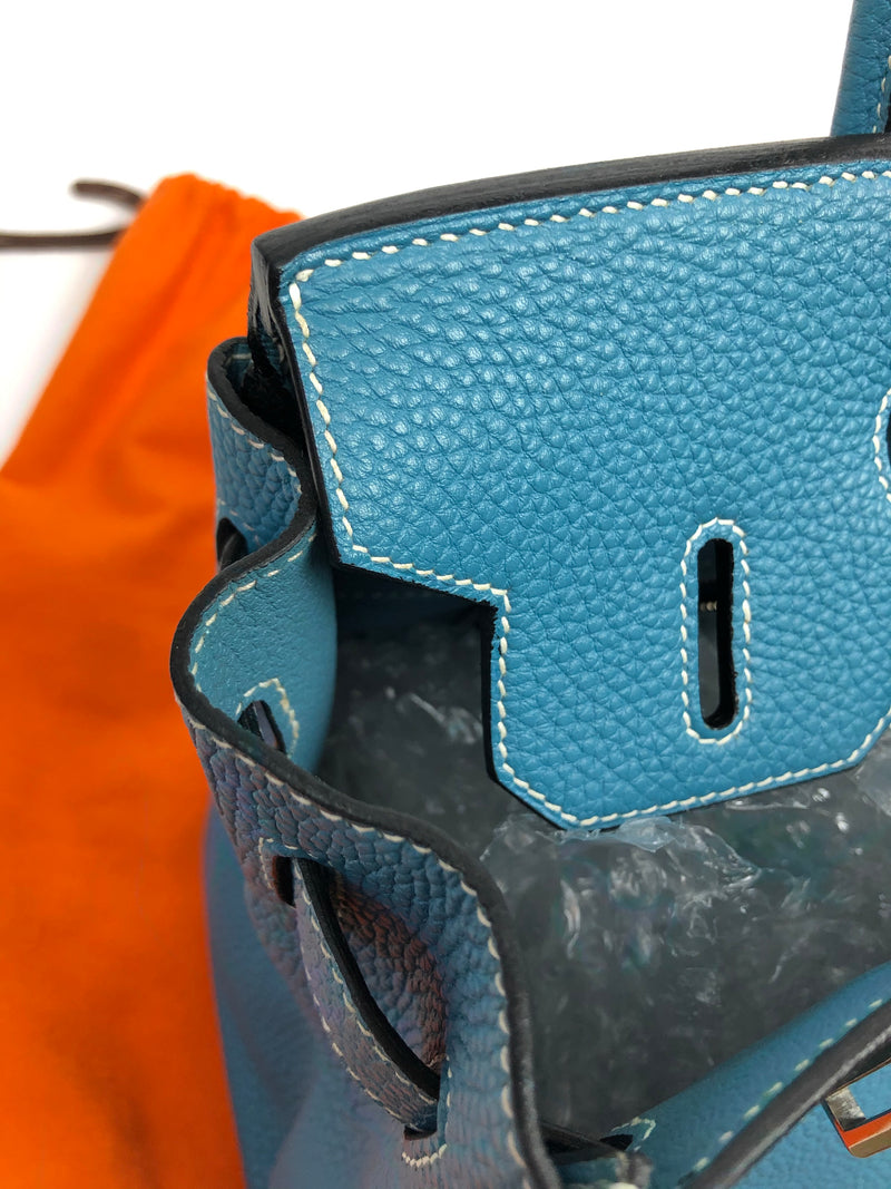 Hermes 28 HAC Birkin Bag Bleu Jean Togo Palladium Hardware