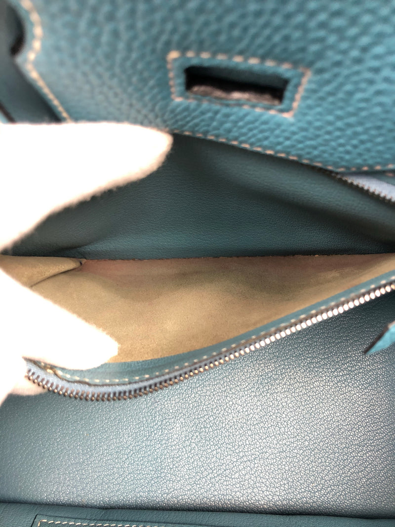 Hermes 28 HAC Birkin Bag Bleu Jean Togo Palladium Hardware