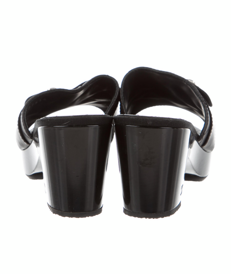 CHANEL Black Quilted Leather Slides/ Mules Size 38.5