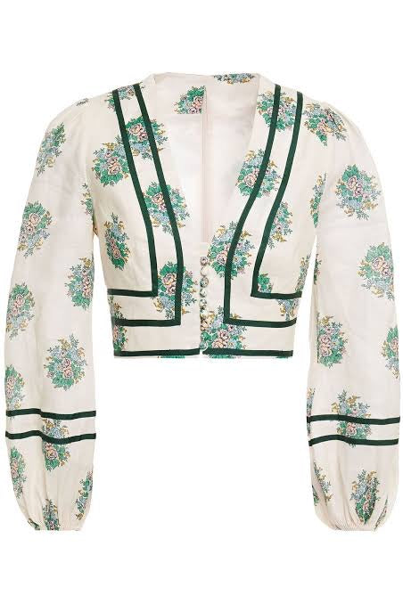Zimmermann Cream Floral Crop Blouse Size 1/S NWT