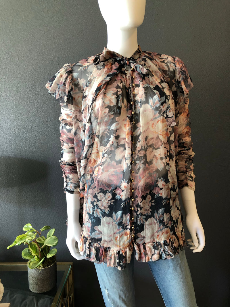 Zimmermann ruched floral print silk blouse Size 1