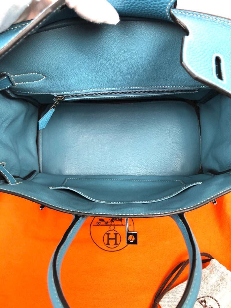 Hermes 28 HAC Birkin Bag Bleu Jean Togo Palladium Hardware