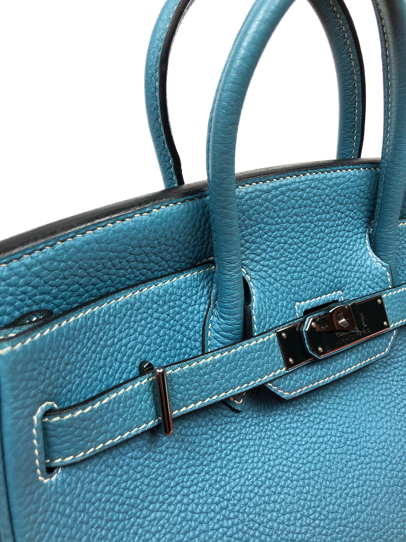 Birkin Handbag Bleu De Malte Ostrich with Palladium Hardware 30