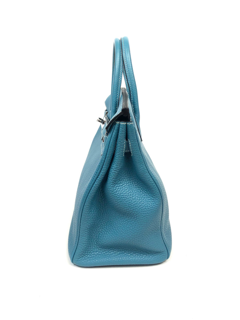Hermes 28 HAC Birkin Bag Bleu Jean Togo Palladium Hardware