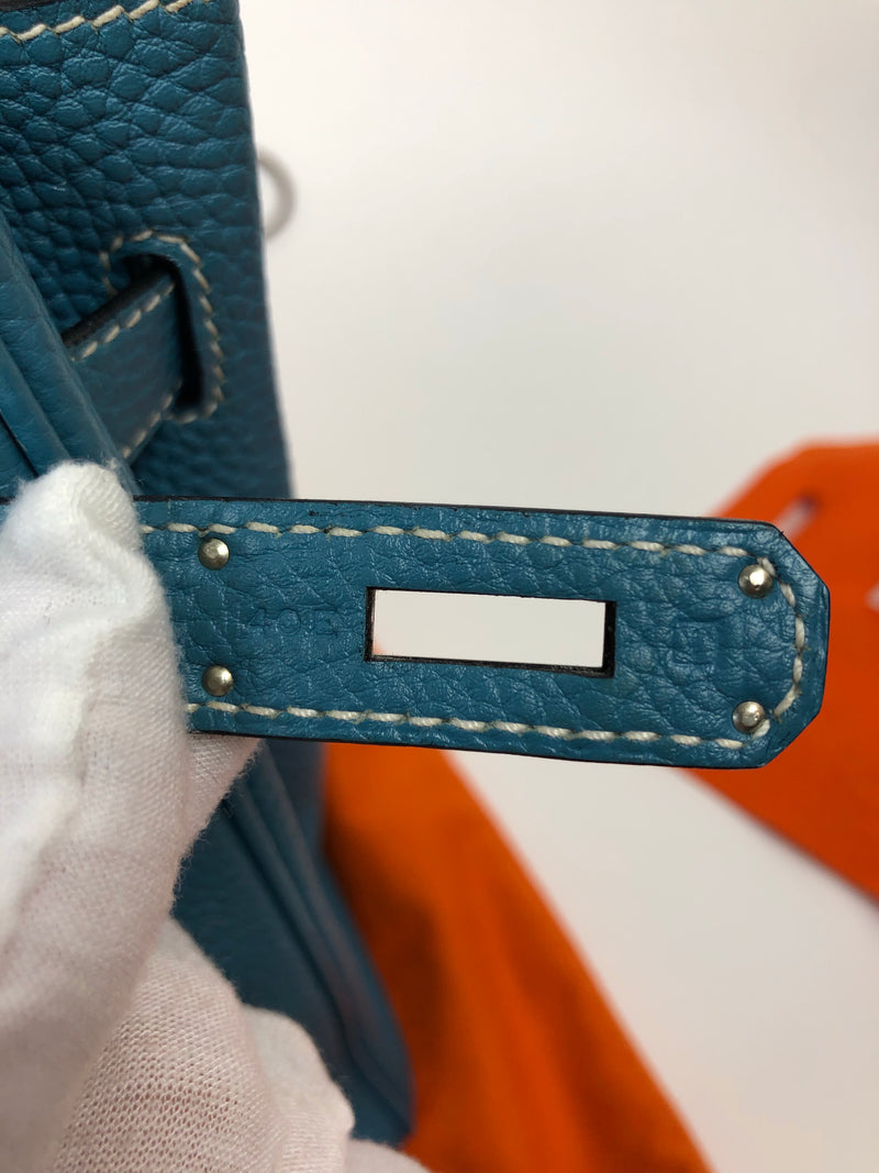 Hermes 28 HAC Birkin Bag Bleu Jean Togo Palladium Hardware